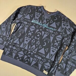 Vintage Style Eddie Bauer Sweatshirt Men L Navy Blue Aztec Geometric Teal Logo
